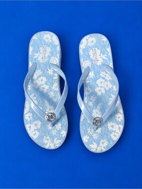 Michael Kors Pale Blue Floral Jelly Flip Flops